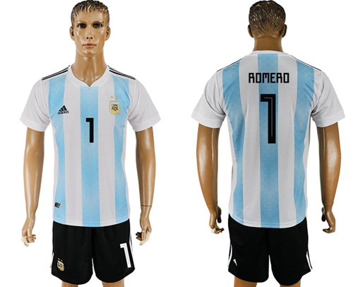 Argentina #1 Romero Home Soccer Country Jersey - Click Image to Close